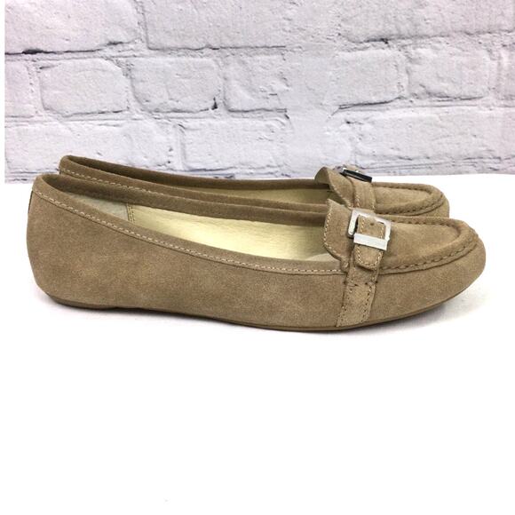 Michael Michael Kors Almond Toe Buckle Suede Preppy Minimalist Tan Loafer 10M - Picture 6 of 13